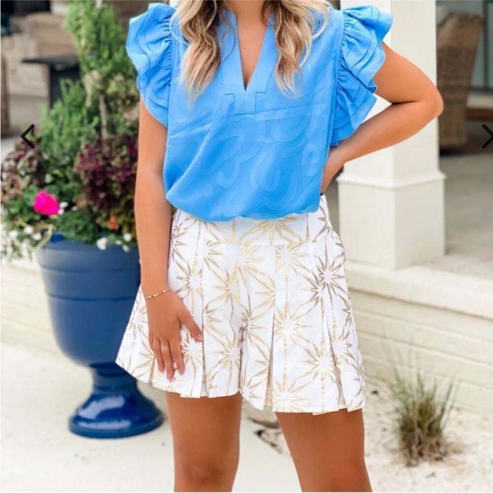 Emily McCarthy Gold Burst Party Shorts Women’s Size Medium White Metallic Dressy